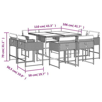 vidaXL 9 Piece Garden Dining Set with Cushions Beige Poly Rattan