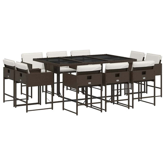 vidaXL 11 Piece Garden Dining Set with Cushions Brown Poly Rattan