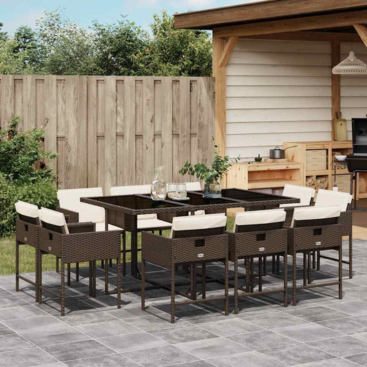 vidaXL 11 Piece Garden Dining Set with Cushions Brown Poly Rattan
