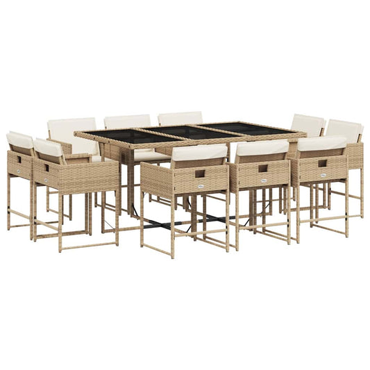 vidaXL 11 Piece Garden Dining Set with Cushions Beige Poly Rattan