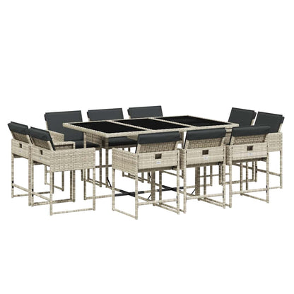 vidaXL 11 Piece Garden Dining Set with Cushions Light Grey Poly Rattan