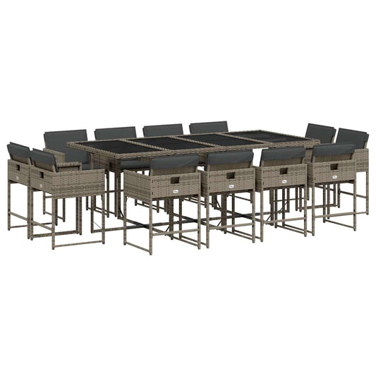 vidaXL 13 Piece Garden Dining Set with Cushions Grey Poly Rattan