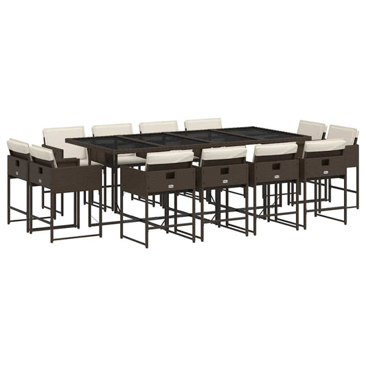 vidaXL 13 Piece Garden Dining Set with Cushions Brown Poly Rattan