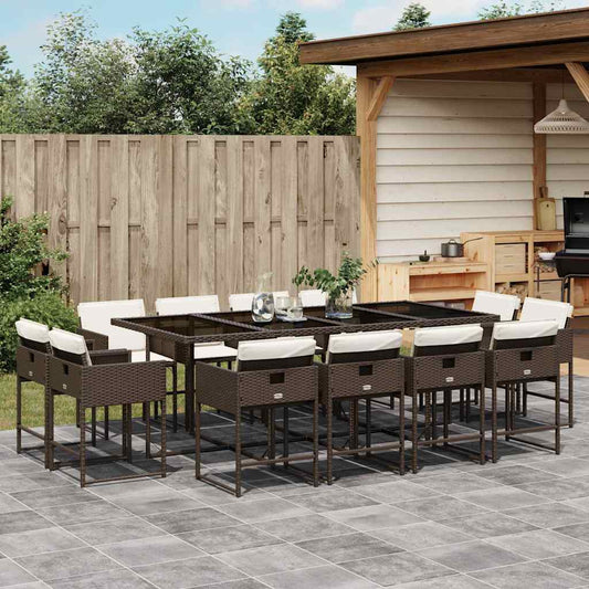 vidaXL 13 Piece Garden Dining Set with Cushions Brown Poly Rattan