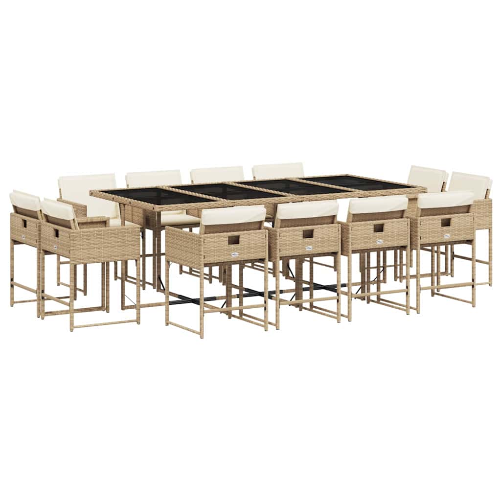 vidaXL 13 Piece Garden Dining Set with Cushions Beige Poly Rattan