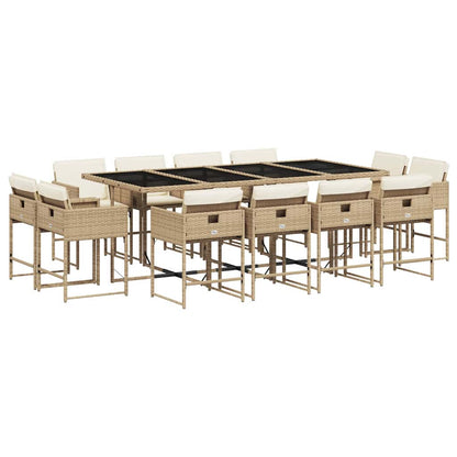 vidaXL 13 Piece Garden Dining Set with Cushions Beige Poly Rattan