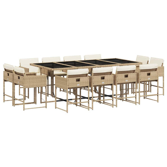 vidaXL 13 Piece Garden Dining Set with Cushions Beige Poly Rattan