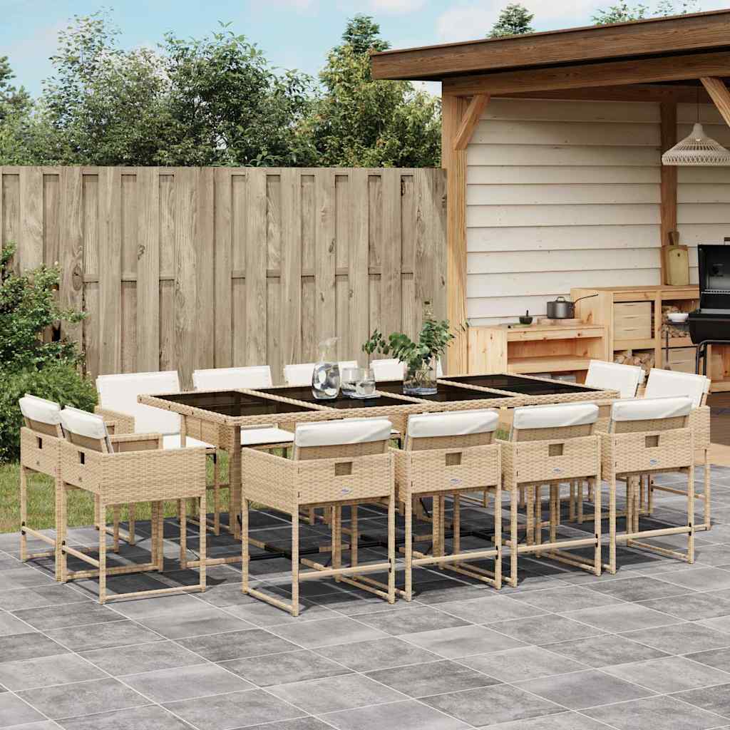 vidaXL 13 Piece Garden Dining Set with Cushions Beige Poly Rattan