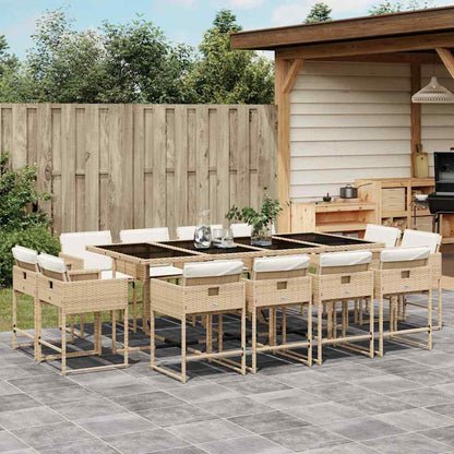 vidaXL 13 Piece Garden Dining Set with Cushions Beige Poly Rattan