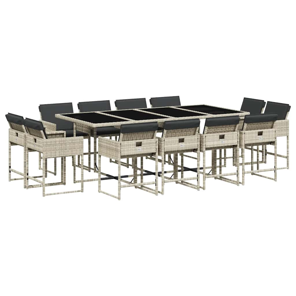 vidaXL 13 Piece Garden Dining Set with Cushions Light Grey Poly Rattan