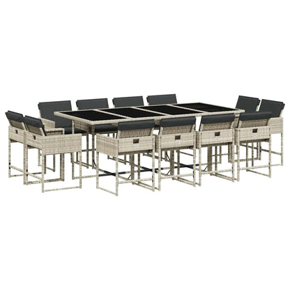 vidaXL 13 Piece Garden Dining Set with Cushions Light Grey Poly Rattan