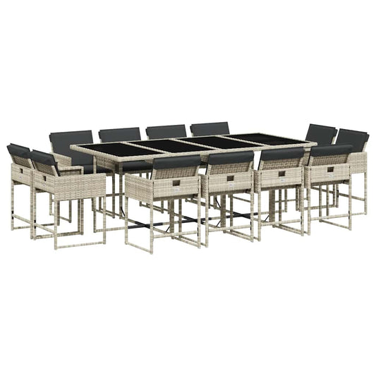 vidaXL 13 Piece Garden Dining Set with Cushions Light Grey Poly Rattan