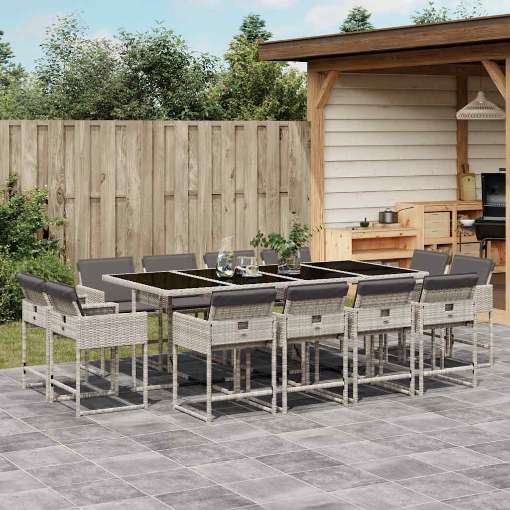vidaXL 13 Piece Garden Dining Set with Cushions Light Grey Poly Rattan