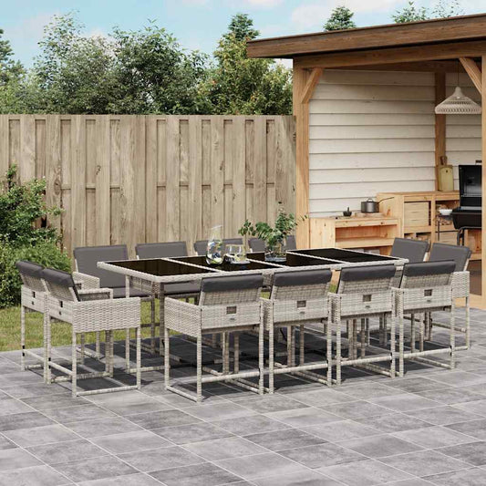 vidaXL 13 Piece Garden Dining Set with Cushions Light Grey Poly Rattan