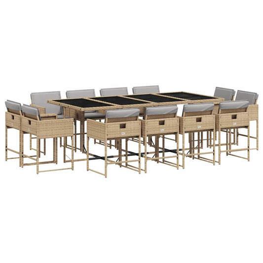 vidaXL 13 Piece Garden Dining Set with Cushions Mix Beige Poly Rattan