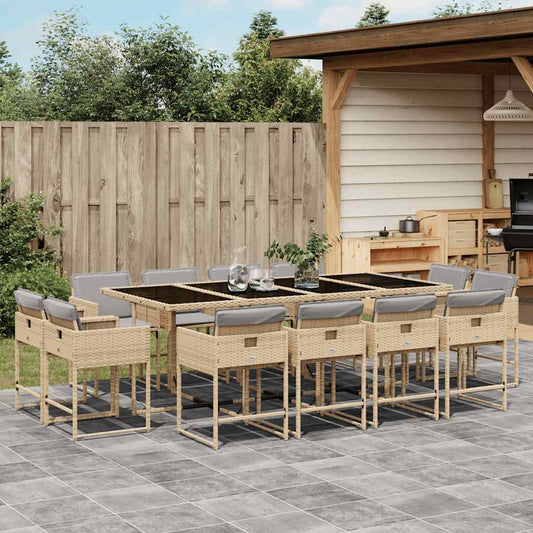 vidaXL 13 Piece Garden Dining Set with Cushions Mix Beige Poly Rattan