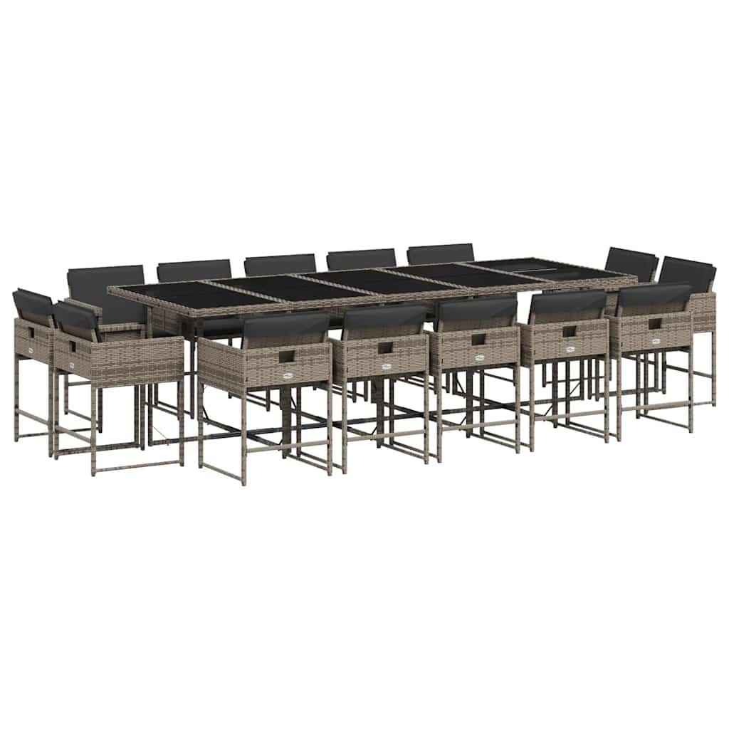 vidaXL 15 Piece Garden Dining Set with Cushions Grey Poly Rattan