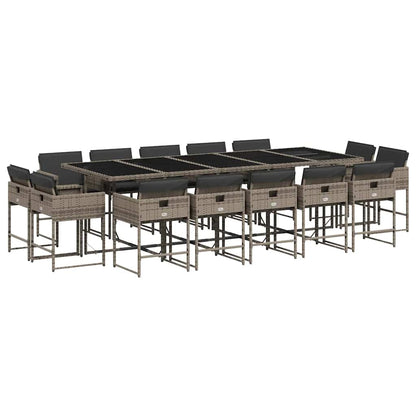 vidaXL 15 Piece Garden Dining Set with Cushions Grey Poly Rattan