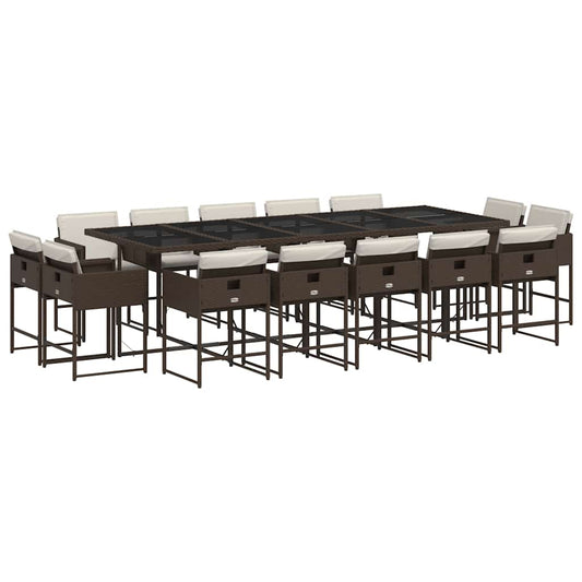 vidaXL 15 Piece Garden Dining Set with Cushions Brown Poly Rattan
