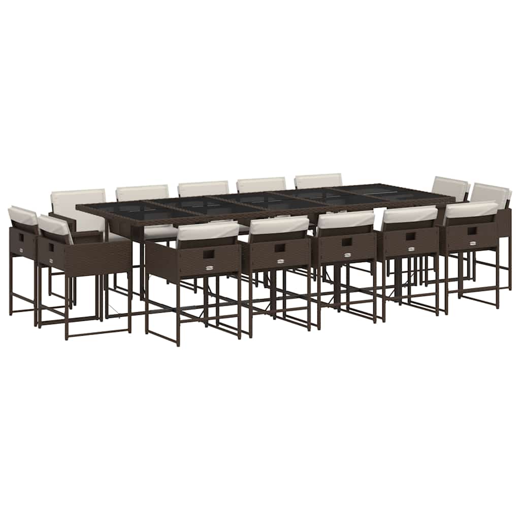 vidaXL 15 Piece Garden Dining Set with Cushions Brown Poly Rattan