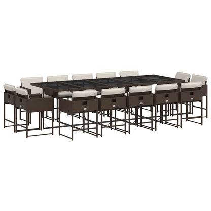 vidaXL 15 Piece Garden Dining Set with Cushions Brown Poly Rattan