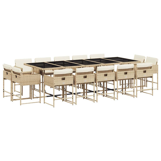 vidaXL 15 Piece Garden Dining Set with Cushions Beige Poly Rattan