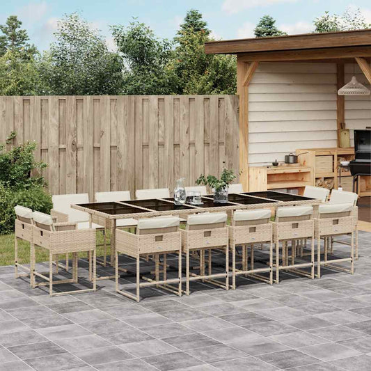 vidaXL 15 Piece Garden Dining Set with Cushions Beige Poly Rattan