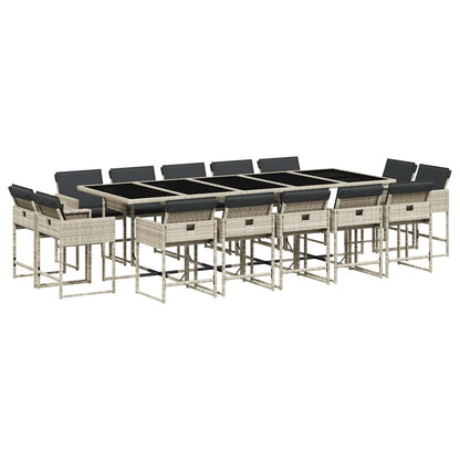 vidaXL 15 Piece Garden Dining Set with Cushions Light Grey Poly Rattan