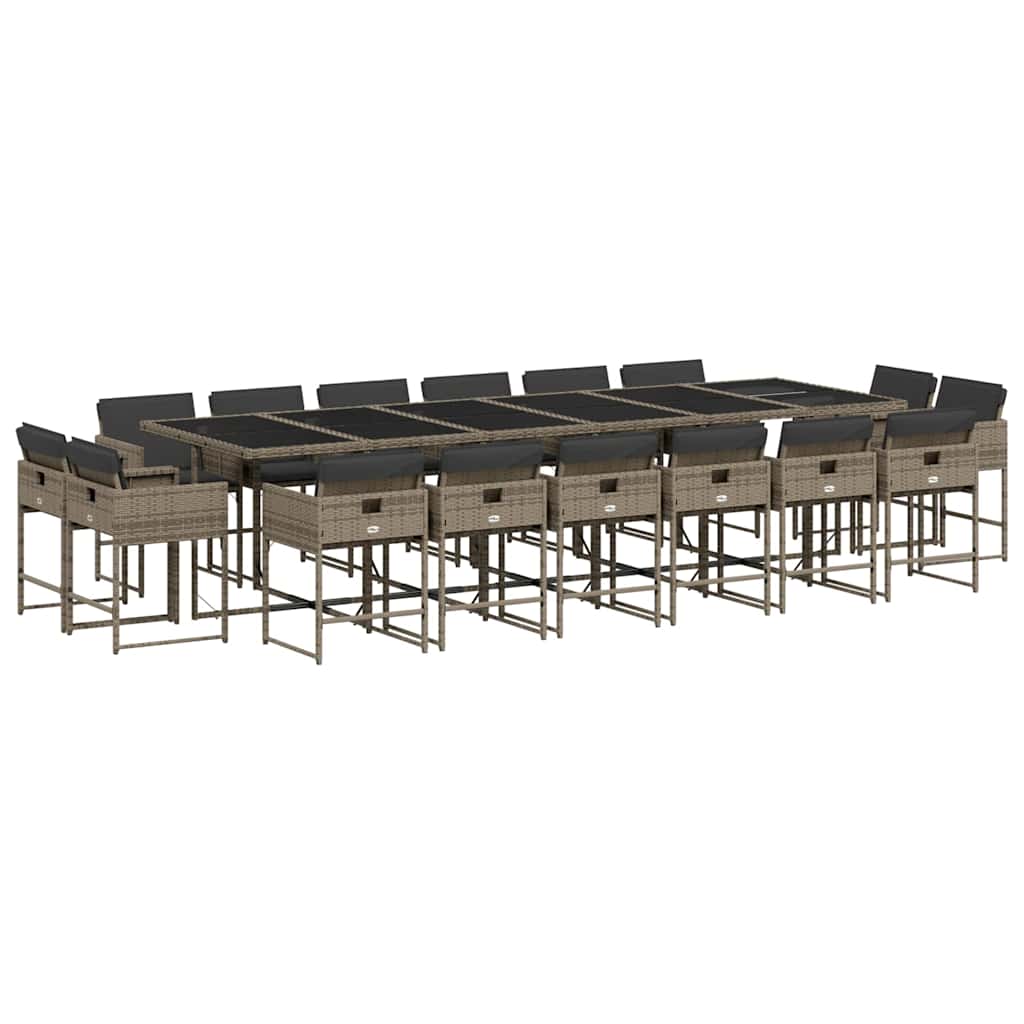 vidaXL 17 Piece Garden Dining Set with Cushions Grey Poly Rattan