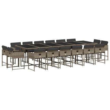 vidaXL 17 Piece Garden Dining Set with Cushions Grey Poly Rattan