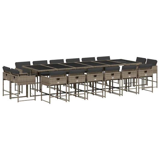 vidaXL 17 Piece Garden Dining Set with Cushions Grey Poly Rattan