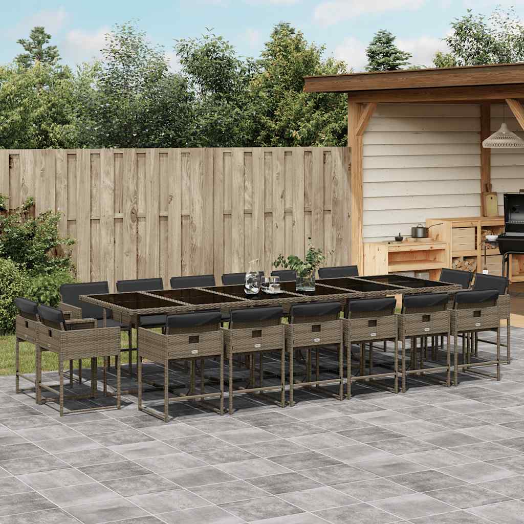 vidaXL 17 Piece Garden Dining Set with Cushions Grey Poly Rattan