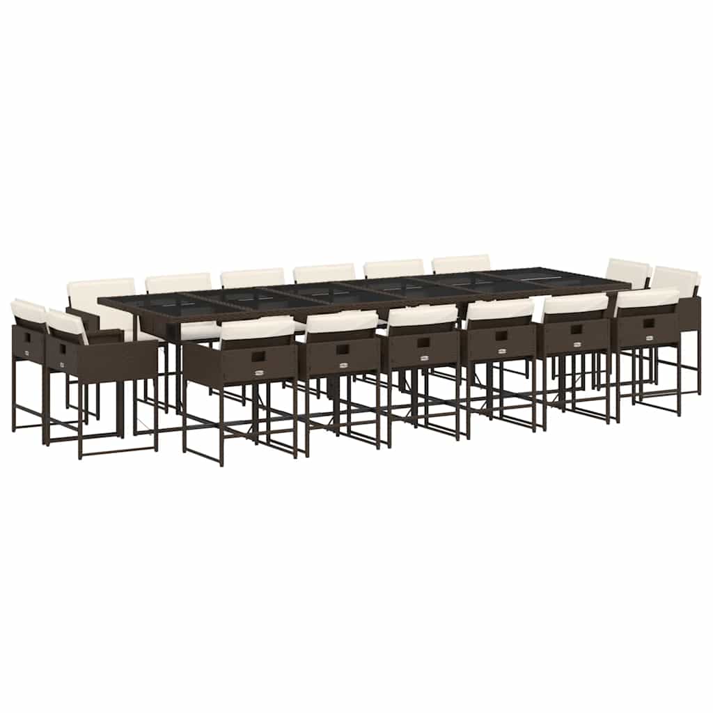 vidaXL 17 Piece Garden Dining Set with Cushions Brown Poly Rattan