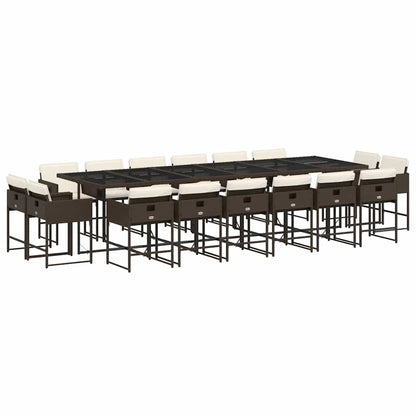 vidaXL 17 Piece Garden Dining Set with Cushions Brown Poly Rattan