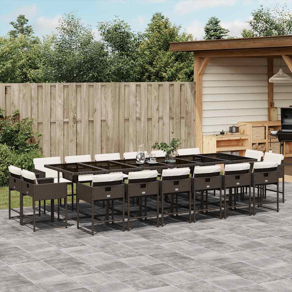vidaXL 17 Piece Garden Dining Set with Cushions Brown Poly Rattan