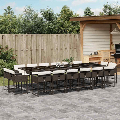 vidaXL 17 Piece Garden Dining Set with Cushions Brown Poly Rattan