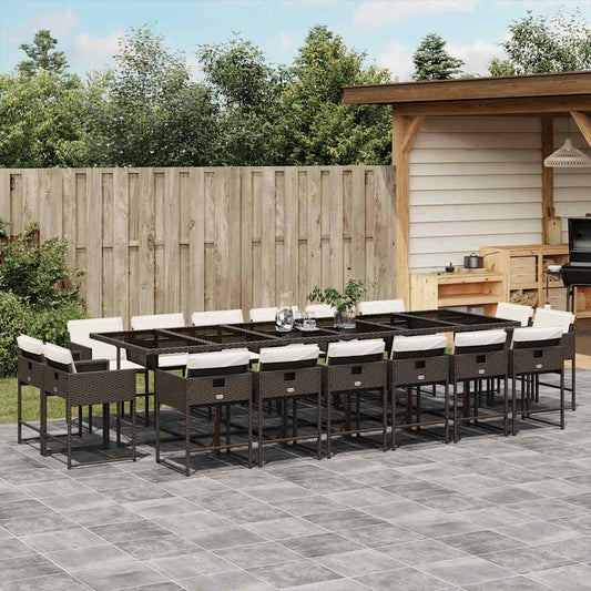 vidaXL 17 Piece Garden Dining Set with Cushions Brown Poly Rattan