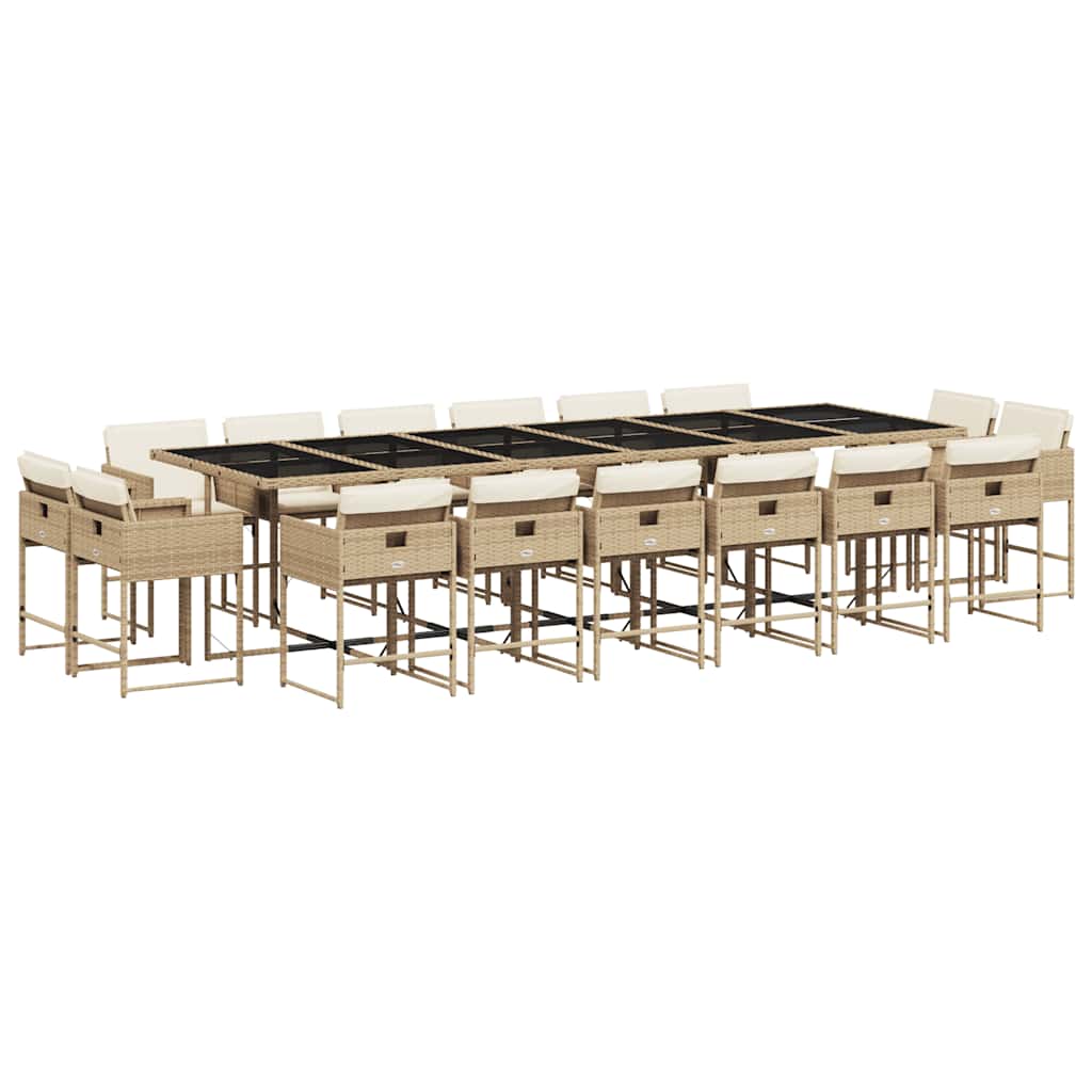 vidaXL 17 Piece Garden Dining Set with Cushions Beige Poly Rattan
