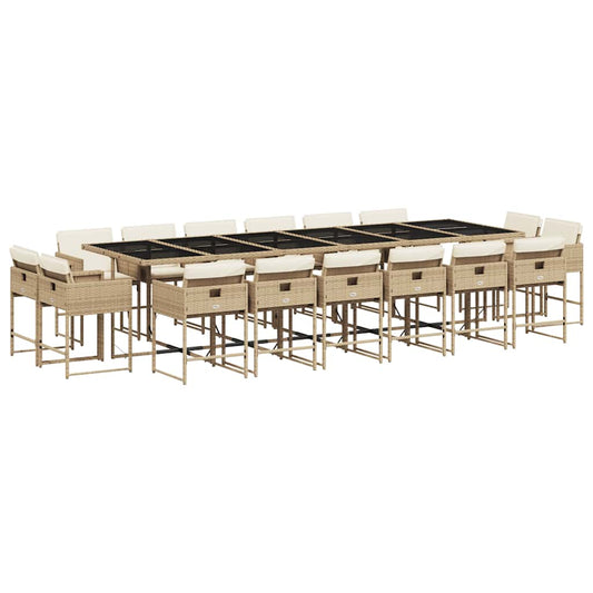 vidaXL 17 Piece Garden Dining Set with Cushions Beige Poly Rattan