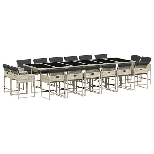 vidaXL 17 Piece Garden Dining Set with Cushions Light Grey Poly Rattan