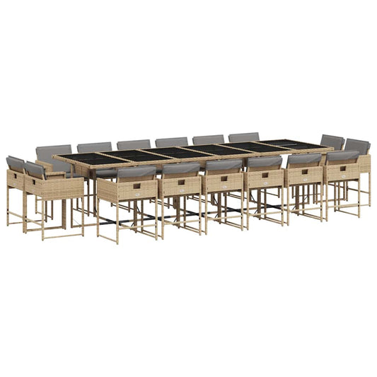 vidaXL 17 Piece Garden Dining Set with Cushions Mix Beige Poly Rattan