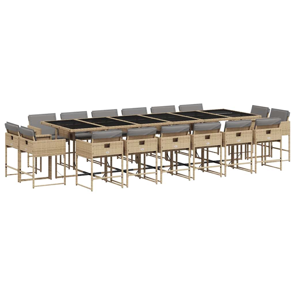 vidaXL 17 Piece Garden Dining Set with Cushions Mix Beige Poly Rattan