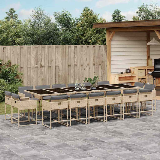 vidaXL 17 Piece Garden Dining Set with Cushions Mix Beige Poly Rattan