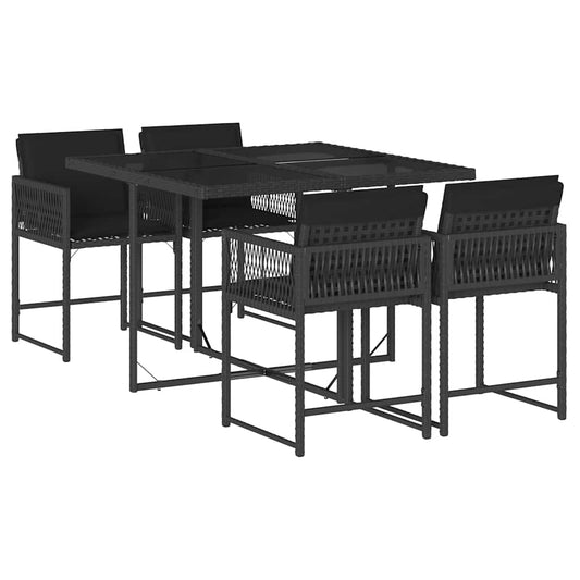 vidaXL Garden Dining Set | Black | PE rattan | Four-seater | Foldable