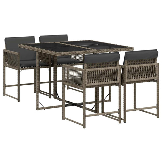 vidaXL 5 Piece Garden Dining Set with Cushions Grey Poly Rattan