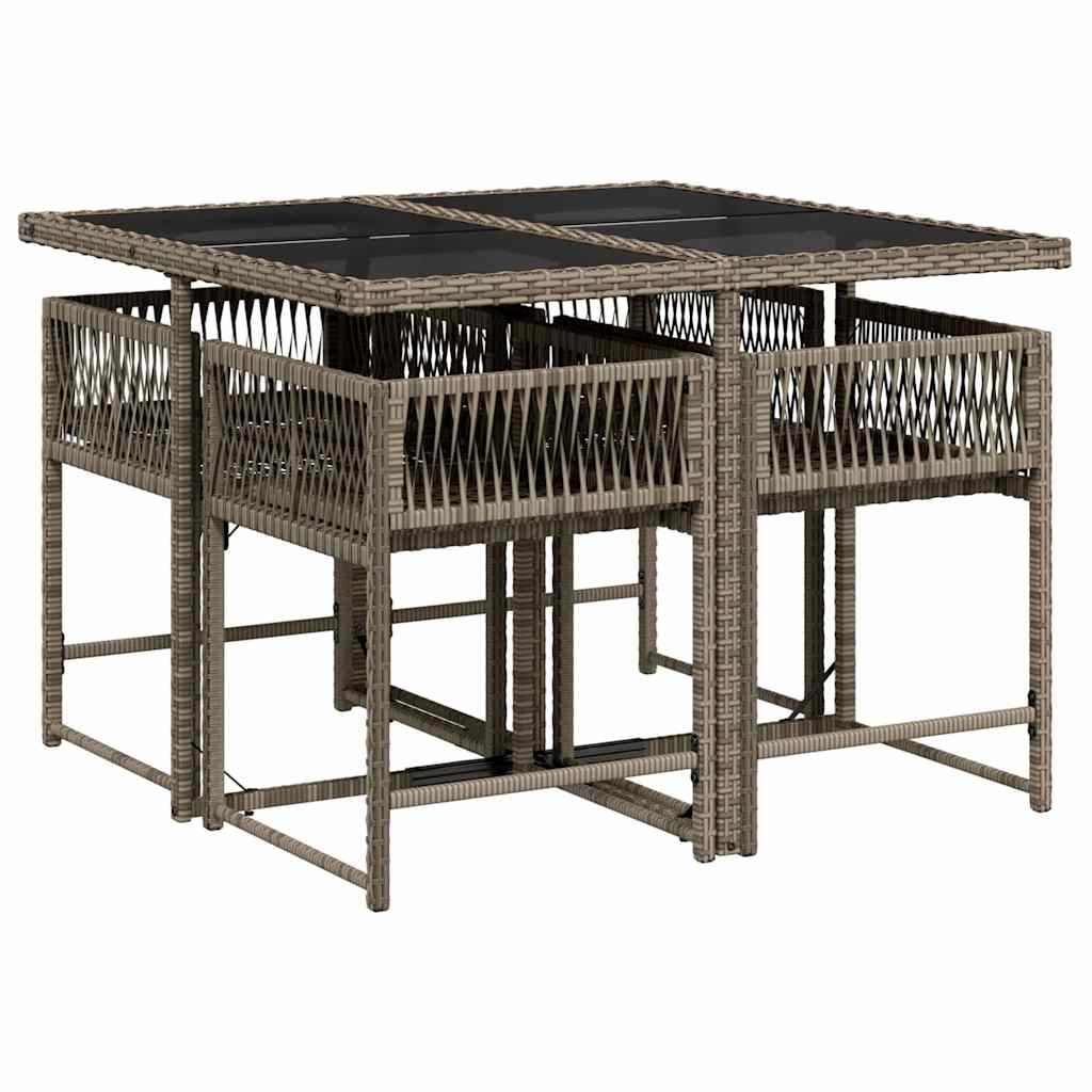 vidaXL 5 Piece Garden Dining Set with Cushions Grey Poly Rattan