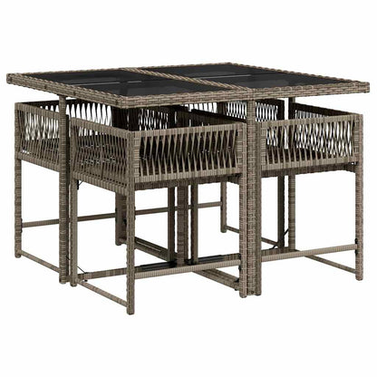 vidaXL 5 Piece Garden Dining Set with Cushions Grey Poly Rattan