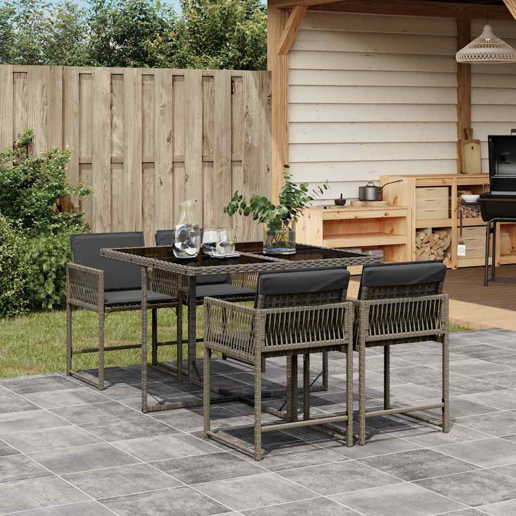 vidaXL 5 Piece Garden Dining Set with Cushions Grey Poly Rattan