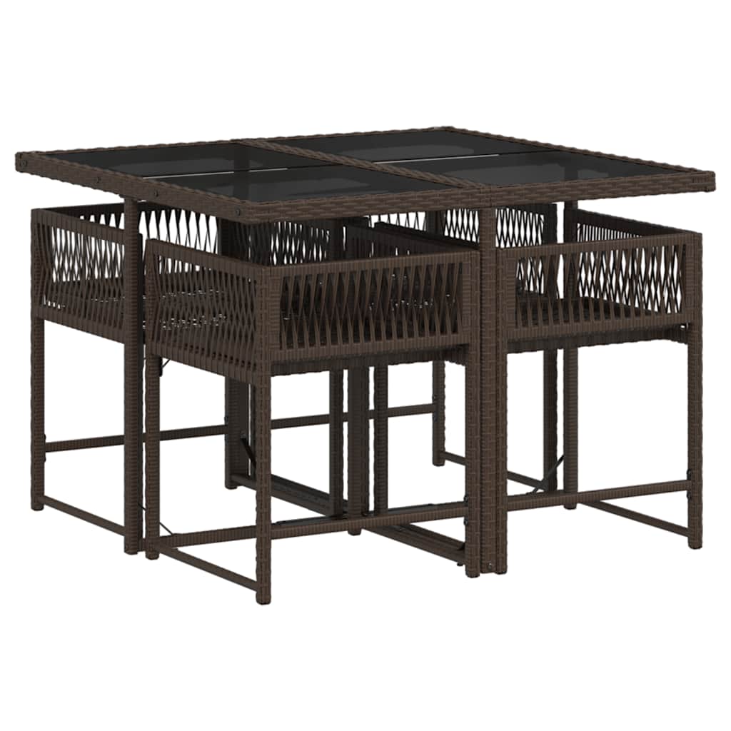 vidaXL 5 Piece Garden Dining Set with Cushions Brown Poly Rattan