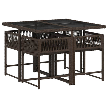 vidaXL 5 Piece Garden Dining Set with Cushions Brown Poly Rattan